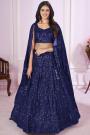 Navy Blue Georgette Embroidered Lehenga Set