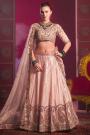 Peach Silk Embroidered Lehenga Set