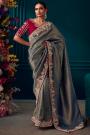 Grey Banarasi Kanjivaram Silk Embroidered Saree