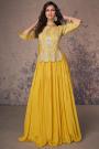 Yellow Chinon Silk Embroidered Anarkali Dress With Dupatta