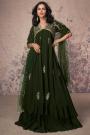 Fern Green Chinon Silk Embroidered Anarkali Dress With Dupatta