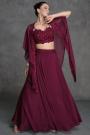 Maroon Georgette Embroidered Indowestern Lehenga Set