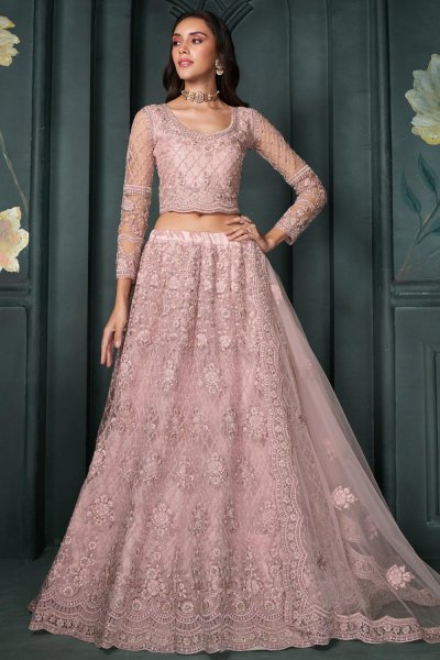 Soft Pink Net Embroidered Lehenga Set