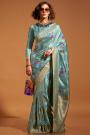 Mint Satin Silk Handloom Zari Weaved Saree