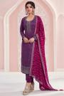 Plum Purple Silk Embroidered Kurta Set