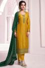 Mustard Yellow Silk Embroidered Kurta Set