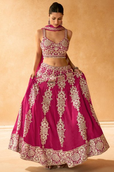 Pink Georgette Embroidered Lehenga Set