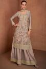 Beige Chinon Silk Embroidered Sharara Kurta Set