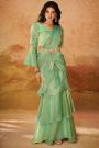 Pre-Draped Green Organza Silk Handworked Saree With Belt