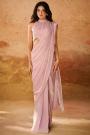 Pre-Draped Light Pink Organza Silk Handworked Saree