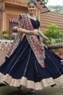 Navy Blue Rayon Embroidered Lehenga Set For Navratri With Reflective Real Mirror Work