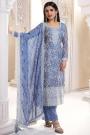 Cornflower Blue Printed & Embroidered Organza Silk Kurta Set