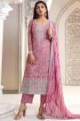 Rosewood Pink Printed & Embroidered Organza Silk Kurta Set