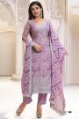 Lilac Printed & Embroidered Organza Silk Kurta Set