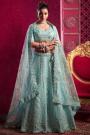 Soft Blue Net Embroidered Kalidar Lehenga Set