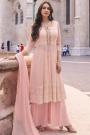 Pastel Pink Georgette Embroidered Short Style Anarkali With Palazzo & Dupatta