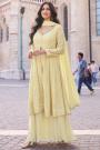 Light Yellow Georgette Embroidered Short Style Anarkali With Palazzo & Dupatta