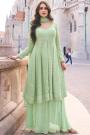 Pastel Green Georgette Embroidered Short Style Anarkali With Palazzo & Dupatta