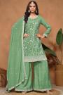 Green Embroidered Chinon Silk Kurta Set