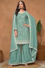 Mint Embroidered Chinon Silk Kurta Set