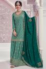 Teal Green Chinon Silk Embroidered Sharara Kurta Set