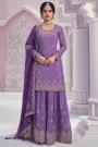 Lilac Chinon Silk Embroidered Sharara Kurta Set