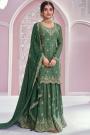 Dark Green Chinon Silk Embroidered Sharara Kurta Set