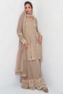 Beige Georgette Embroidered Kurta Sharara Set