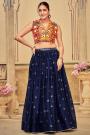 Navy Blue & Multicolor Silk Top & Skirt Navaratri Set