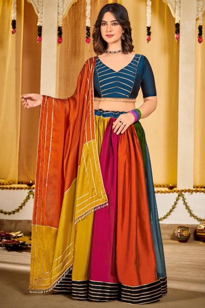 Multicolor Silk Navaratri Lehenga Set