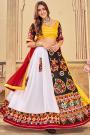 Yellow, Black, & White Georgette, Cotton, Silk Embroidered Navratri Lehenga Set