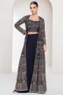 Navy Blue Georgette Embroidered 3 Piece Indowestern Attire