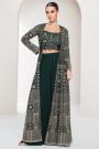 Dark Green Georgette Embroidered 3 Piece Indowestern Attire