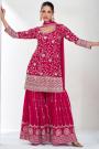 Pink Embroidered Chinon Silk Sharara Kurta Set