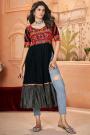 Black Rayon Embroidered & Printed Kurti