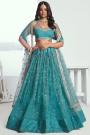 Teal Blue Net Embroidered Lehenga Set