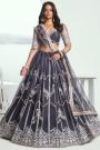 Dark Grey Net Embroidered Lehenga Set