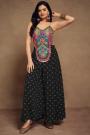 Black & Multicolor Indo-Western Hand Embroidered Silk & Georgette 2 Piece Attire