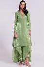 Light Green Organza Silk Handwork Detailed Kurta With Stylish Pants