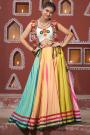 Multicolor Silk Navratri Embroidered Top & Skirt Set With Jacket