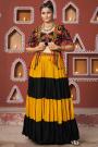 Yellow & Black Rayon Navratri Embroidered Top & Skirt Set With Jacket