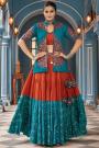 Turquoise Multicolour Indo Western 3 piece Chaniya Choli Set