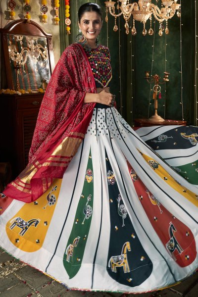 Black & White Multicoloured, Embroidered and Printed Chaniya Choli Set