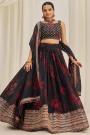 Black & Red Floral  Printed Lehenga Set