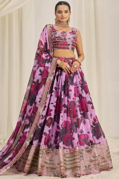 Pink  Floral  Printed Lehenga Set