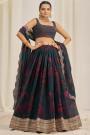 Deep Teal Floral  Printed Lehenga Set