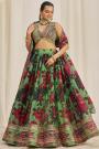 Parrot Green Floral  Printed Lehenga Set