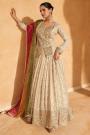 Ivory Beige Jacquard Silk Embroidered Lehenga Set