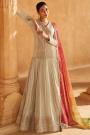 Ivory Gold  Jacquard Silk Embroidered Lehenga Set