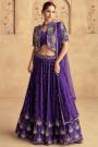 Purple Chinon Silk Embroidered Lehenga Set With Jacket